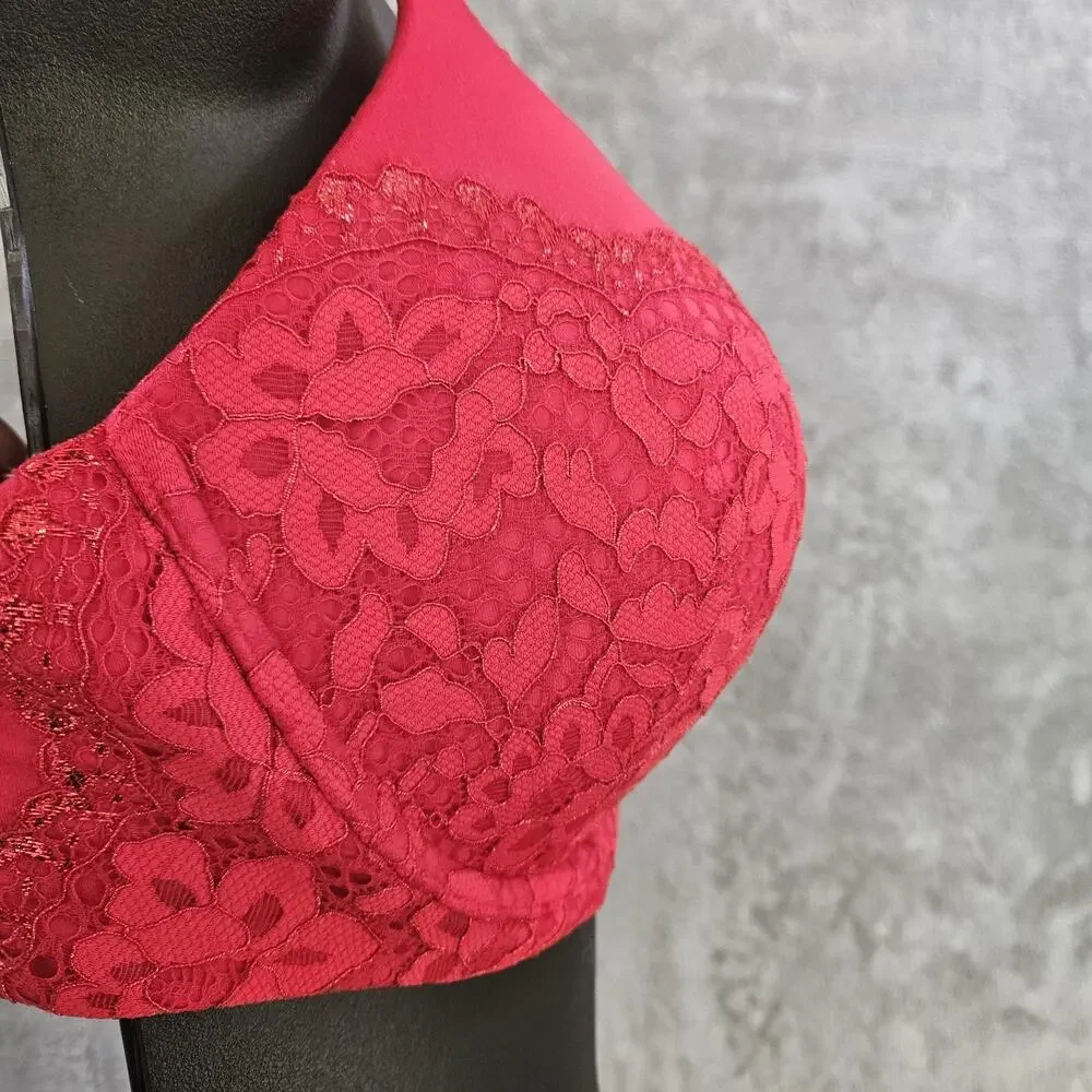 Victoria’s Secret 36DD Red Lace Bra Romantic Bombshell Femme Glam